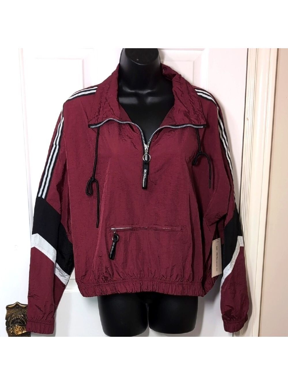 BCBGeneration Bomber Jacket Popover Burgundy and Black Size XL NEW